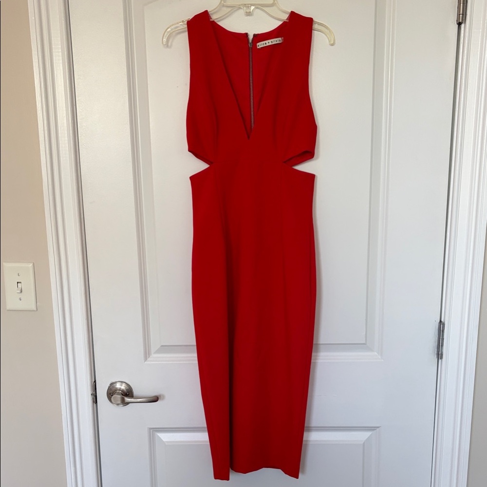 Alice + Olivia Red Midi Dress with Cutout Sides